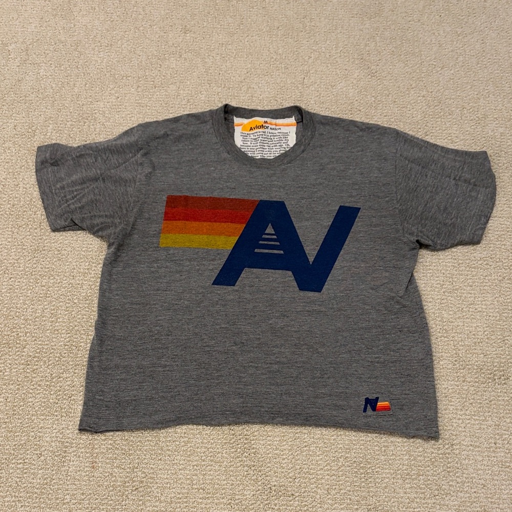 Aviator Nation Grey Short Sleeve Logo Tee - Grey with Rainbow Accent